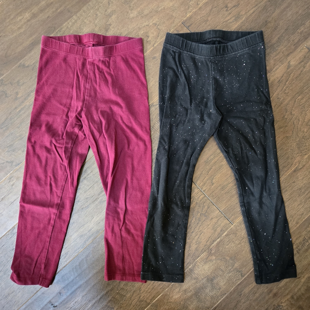 Cat & Jack Red and Sparkly Black Leggings, Size 3T